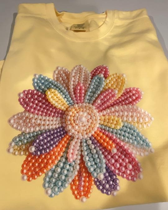 Rainbow Pearl Flower Crewneck Sweatshirt